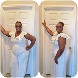 White jumpsuit with satin Ruffles